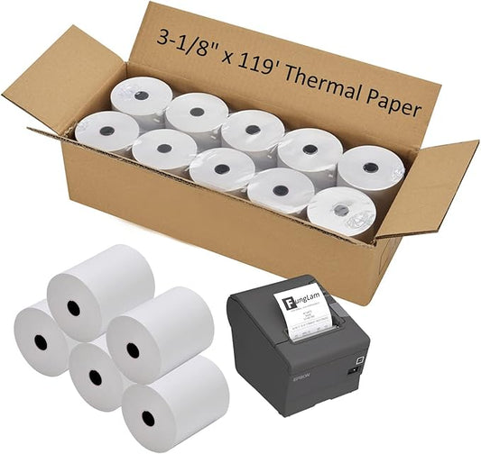 FungLam Thermal Receipt Paper Rolls 3-1/8" x 119' Thermal Paper Cash Register POS Receipt Paper (50 Rolls)