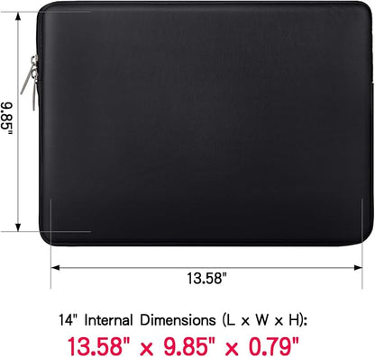 RAINYEAR 14 Inch Laptop Sleeve Soft PU Leather Case Protective Water Resistant Zipper Cover Carrying Bag Compatible with 14" Notebook Computer Chromebook, 14 MacBook Pro A2442(Black)