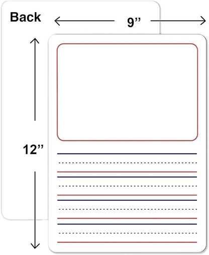 Double Sided Whiteboard 9”x12” Story Lined Dry Erase Board for Kids Writing Board Age 3-5 Practice Drawing Small White Board Teacher Elementary Grade 1 Kindergarten Preschool