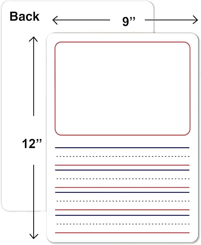 Double Sided Whiteboard 9”x12” Story Lined Dry Erase Board for Kids Writing Board Age 3-5 Practice Drawing Small White Board Teacher Elementary Grade 1 Kindergarten Preschool