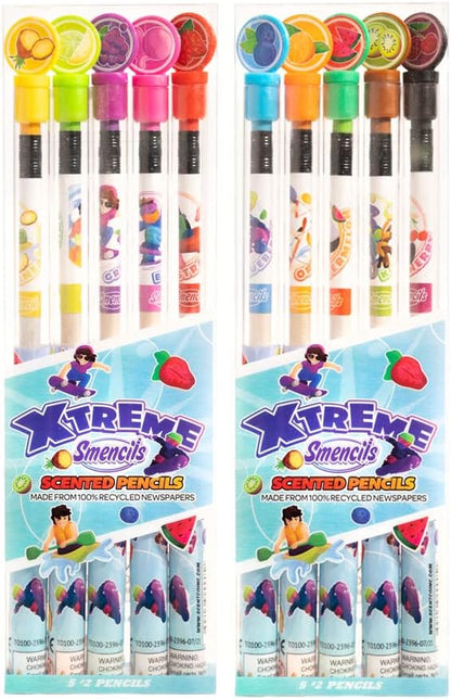 X-Treme Sports Smencils (2 Pack) - Patented Gourmet Scented Pencils, 5 Count, Gifts for Kids, School Supplies, Classroom Rewards, Party Favors