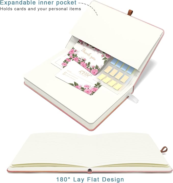 Small Notebook, Mini Pocket Journal A6 5.7" x 3.9", Leather Hardcover Journal with Pen Holder, 160 Thick Papers, Cute Lined Notebook Small Notepad for Women Writing Work Travel, Pink Sunglow