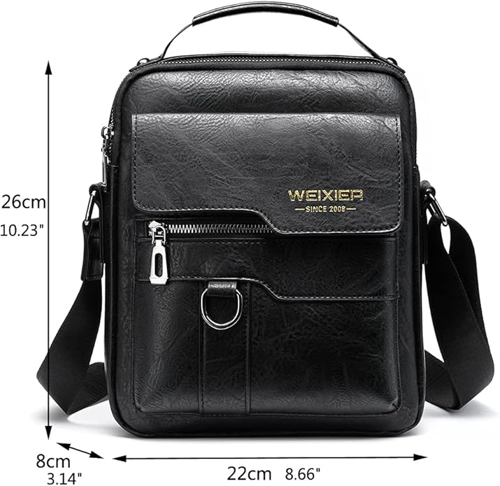 Hebetag Small Leather Sling Shoulder Bag Messenger Pack for Men Women Outdoor Travel Business