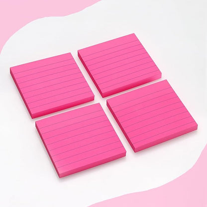 Lined Sticky Notes 3x3 Sticky Notes with Lines Self-Stick Notes Bright Color 4 Pads 90 Sheets/Pad (Rose Red)