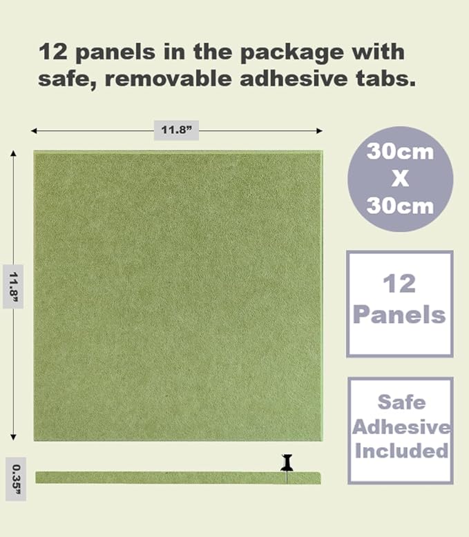 Large Cork Board Alternative - 47"x35" 12 Pack Felt Wall Tiles with Safe Removable Adhesive Tabs, Cork Wall Tiles Cork Board for Home Office Pin Board Tack Board 48 x 36 - Spring Green