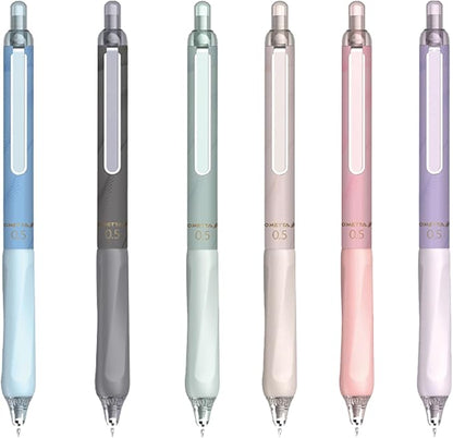 DUNBONG Retractable 0.5mm Porous Point Pen, metal clip, non-slip pen holder, Black ink gel pens, Box of 6 Pens (6)