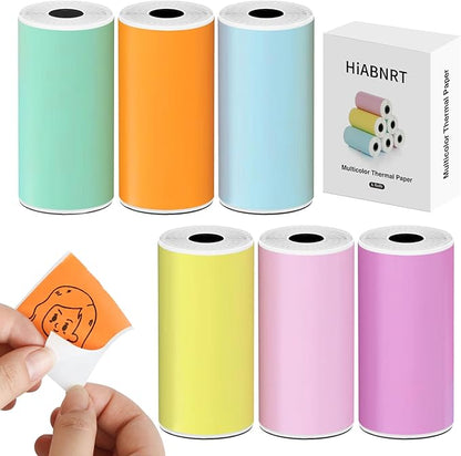 6 Rolls 53mm Mini Thermal Printer Stickers Paper, Multicolor Mini Printer Sticker Paper, Photo Printer Labels Paper, Compatible M02/T02, Kids Instant Camera, To-do Lists, Notes, Black, Photo