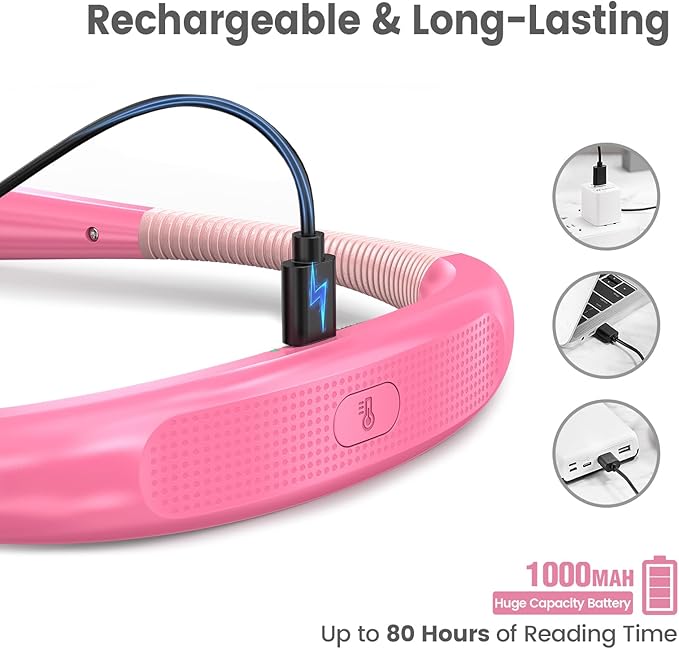 Glocusent Book Light, 3-Color & 6-Brightness Reading Light, Bendable Neck Light, 80-hr Lasting Rechargeable Lamp, Perfect Book Light for Reading in Bed, Knitting, Camping, Repairing, Book Lovers Gifts