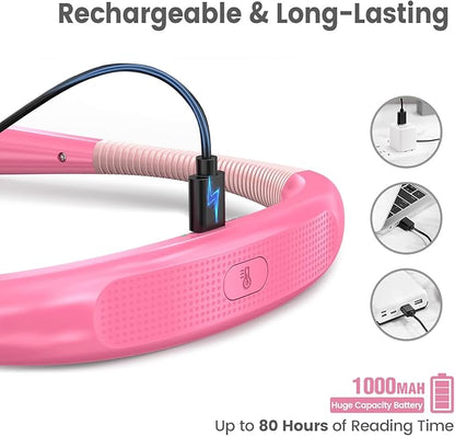 Glocusent Book Light, 3-Color & 6-Brightness Reading Light, Bendable Neck Light, 80-hr Lasting Rechargeable Lamp, Perfect Book Light for Reading in Bed, Knitting, Camping, Repairing, Book Lovers Gifts