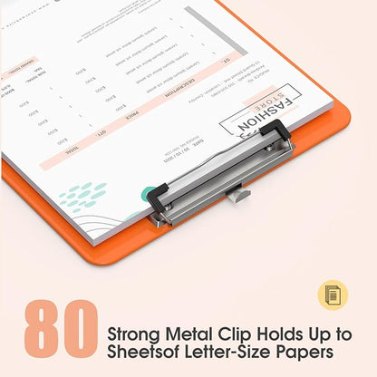 Plastic Clipboards, A4 Orange Clip Board 8.5x11 for Classroom, Students, Kid, Woman, Size 9" x 12.5" with Low Profile Clip, Office & School Supply