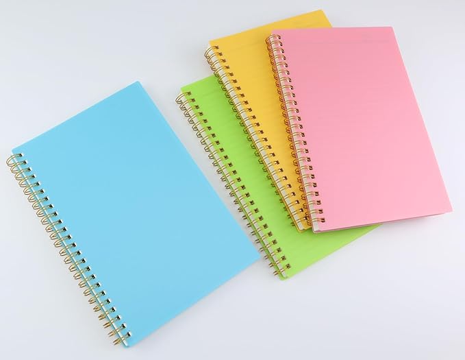 Spiral Notebook Journal,5.5" x 8.5" Plastic Hardcover College Ruled Notebook with 4 Colors,80 Sheets / 160 Pages Per Journal for Work,Study and Notes (light green,light blue,yellow,pink).