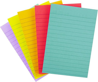 Post-it Super Sticky Lined Notes, 5 Sticky Note Pads, 4x6 in, 2X The Sticking Power, School Supplies, Office Products, Sticky Notes for Vertical Surfaces, Monitors, Walls and Windows, Bright Colors