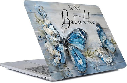 Compatible with 16 Inch MacBook Pro A2141, Blue Flower Butterfly Hard Plastic Shell Cover Case