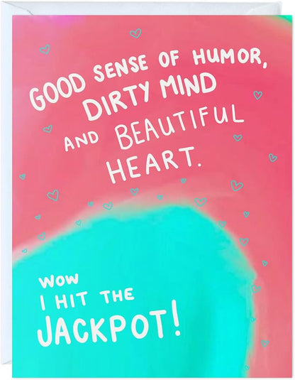 ALY LOU Funny Anniversary Card Birthday Card for Her Him/Husband Boyfriend/Girlfriend Wife/Sarcastic Greeting Card (Good sense of humour, dirty mind and beautiful heart. Wow I hit the jackpot!)