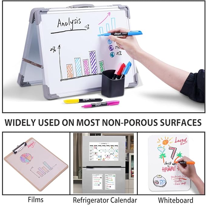 Wet Erase Markers, Bulk Pack of 16 (12 Colors) Fine Tip Overhead Transparency Smudge Free Markers for Dry Erase Whiteboard, Refrigerator Calendars, Glass and Films, Erase with Water