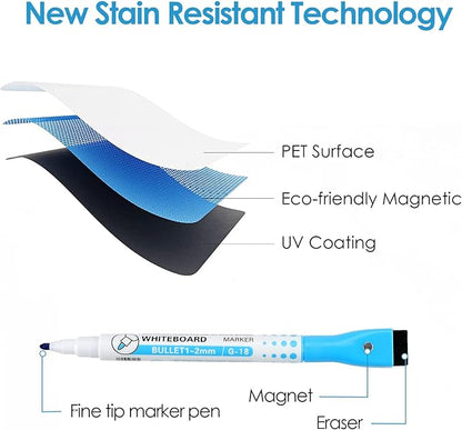 MaxGear 20'' X 13'' inch Magnetic Dry Erase Whiteboard for Refrigerator, Fridge Whiteboard Sheet for Kitchen Fridge Shopping List Notice Board with New Stain Resistant Technology (1 Eraser,6 Markers)