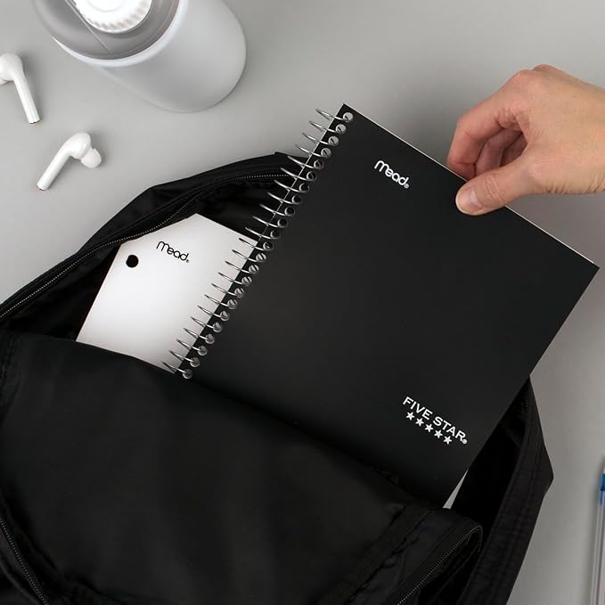 Five Star Spiral Notebook, 2 Subject, College Ruled, 9 1/2" x 6" 80 Sheets, Black (840029AA2-ECM)