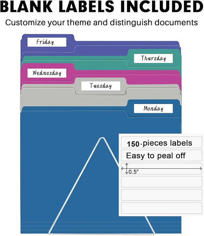 File Folder, RAZCC 150 Pack 1/3 Cut Tab File Folders Letter Size, Colored File Folders for Office Classroom Use, Colored Folders with Tabs, Assorted 5 Colors