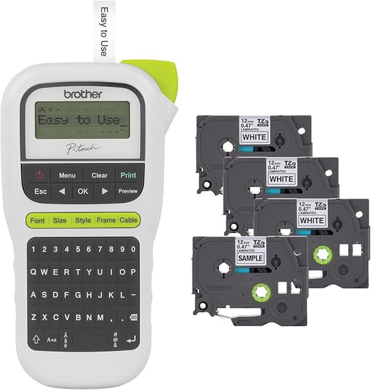 Brother P-Touch, PTH110BP, Easy Portable Label Maker Bundle (4 Label Tapes Included), White, Small