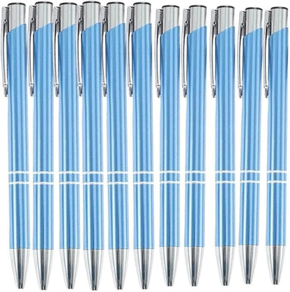 12 Pcs Stylish quality metal ballpoint Pens, Office and School stylus Ball Pen, black ink, soft writing experience (Light Blue)