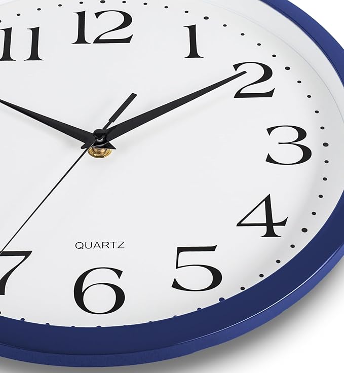 Bernhard Products Navy Wall Clock Silent Non Ticking - 12 Inch Quality Quartz Battery Operated Round Easy to Read Home/Kitchen/Office/Classroom/School Clock