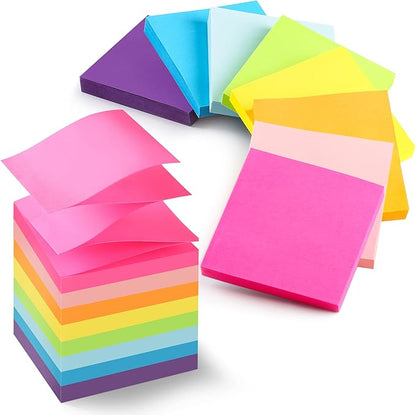 (24 Pads) Pop-up Sticky Notes 3x3 Inches, 8 Bright Colors Super Sticky Notes, Clean Removal, Recyclable, 84 Sheets/pad