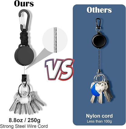 Retractable Keychain 4 Pack Heavy Duty Key Rings Retractable Lanyard Badge Holder with Steel Cord Carabiner ID Holder Lanyard Retractable Key Fob Key Ring