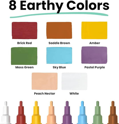 Fine Tip Chalkboard Chalk Markers (8 Pack 3mm) Classic Earth Color Ink - Erasable Dry Erase Marker Pens for Blackboards, Bistro, Window | 3mm Reversible Bullet & Chisel Point