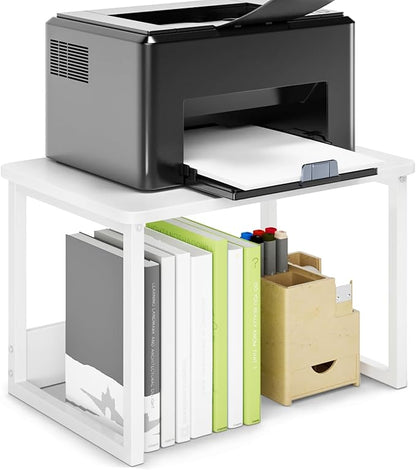 MARTY Printer Stand with Storage for Desk, Desktop Printer Stand Shelf Organzier for Home/Office Heavy Duty Printer Riser Under Desk Small Printer Table for Fax Machine Copier Scanner(White)