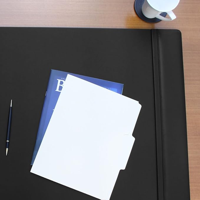 Dacasso Pad with Side Rails Luxury Leather Blotter for Writing-Executive Desk Surface Protector, 34” x 20”, Black