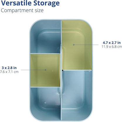 BLUE GINKGO Stackable Organizer Caddy – Korean-Made Portable Tote for Bathroom, Office, Crafts, or School Supplies (Rectangle, Blue)