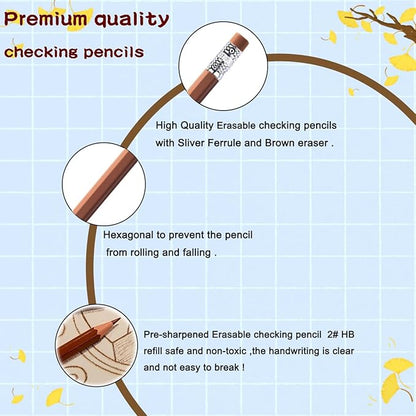 Adhere 25pcs Checking Pencils Erasable colored Pencils Pre-Sharpened #2 HB,for Checking Tests Grading Map Coloring,school Correcting,editing Office Favors,including a Free sharpener.(Brown)