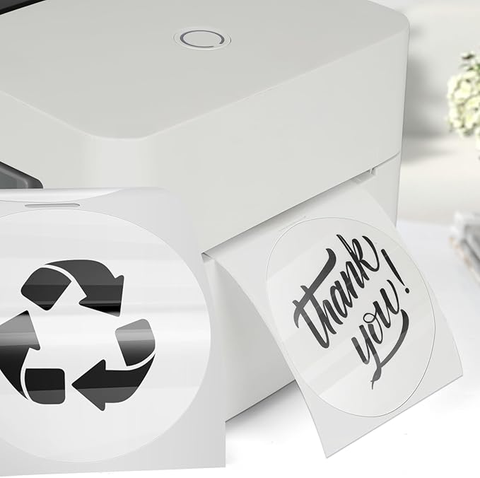 Transparent Thermal Labels Round 3 Inch Self Adhesive Circle Clear Printer Stickers Vinyl Waterproof Roll Decals Name Tag for Address Design DIY Logo Business 200 PCS