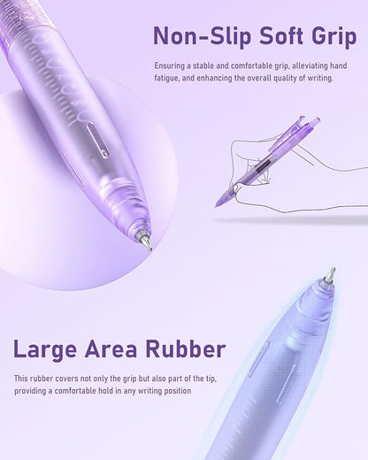 Four Candies 14Pack Pastel Gel Ink Pen Set,Cute Retractable 0.5mm Fine Point Pen,Note Taking Aesthetic Pens,12 Pack Black Ink Pens with 2Pcs Highlighter, Smooth Writing Pens for School, Office(Purple)