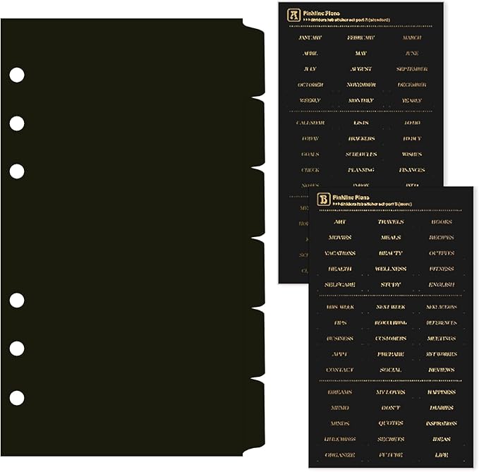 DY.2ten Black Dividers for 6 Ring Binder, 6-Tab Sturdy Plastic Dividers, A6 Index Divider, 6 Hole Binder Dividers, Insertable Notebook Planner Tab Dividers for Binders