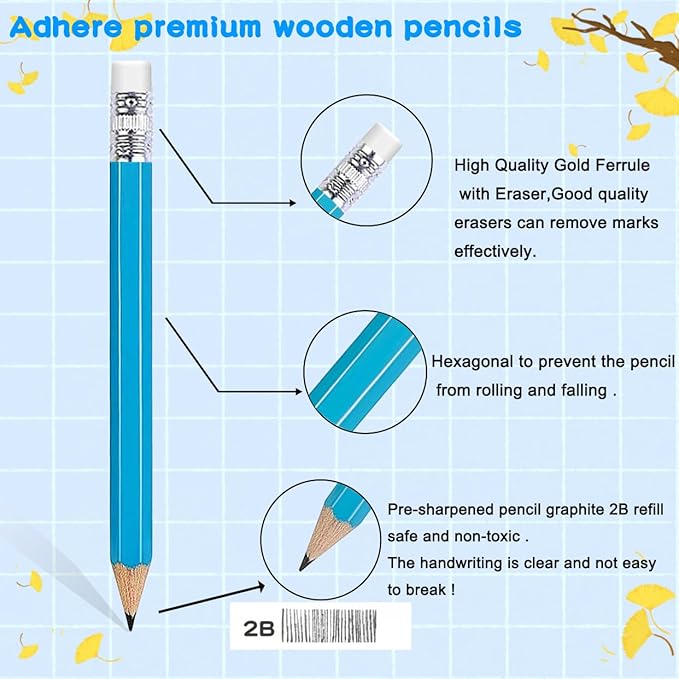 Adhere 25pcs Golf Pencils with Eraser Pre sharpened Hexagon half Wooden Pencils Graphite 2B for Golf Event Scoring,Classroom,Wedding,Company Meetings,Pew, Pocket (Light Blue)