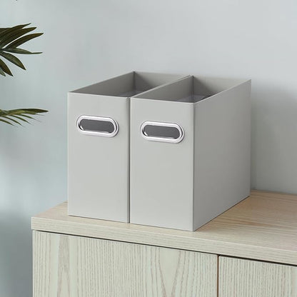 Oterri File Organizer, Small Storage Box, Cardboard File Folder Organizer, Collapsible File Box, Hanging File Organizer for Letter Size, Portable File Box with Handle, Only Box (Grey, 2 Packs)