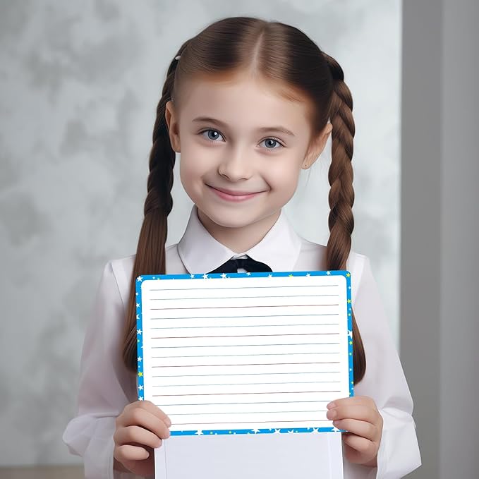 Lined Dry Erase Whiteboard Sheets for Students - Reusable Writing Practice Boards, Classroom & Homeschool Supplies, Teacher Pack of 10, 9”x12”