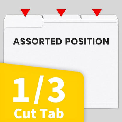 SUNEE File Folders Letter Size White, 100 Pack Manilla Folders 8.5 x 11 1/3-Cut Tabs, Colored File Folders Office Home School for Documents Files Paper