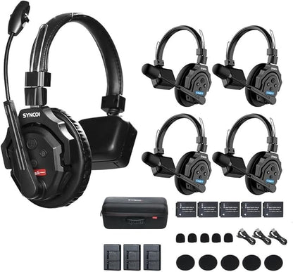 SYNCO XTALK X5 Wireless Intercom Headset System 2.4GHz 1148ft/350m Real-time Monitoring Communication Headset for Live Show Stage Performance Movie Shoot (X5 for 5 Persons)