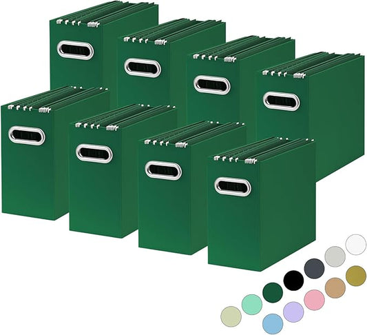 Oterri File Organizer, Small Storage Box, Cardboard File Folder Organizer, Collapsible File Box, Hanging File Organizer for Letter Size, Portable File Box with Handle, Only Box (Dark Green,8 Packs)