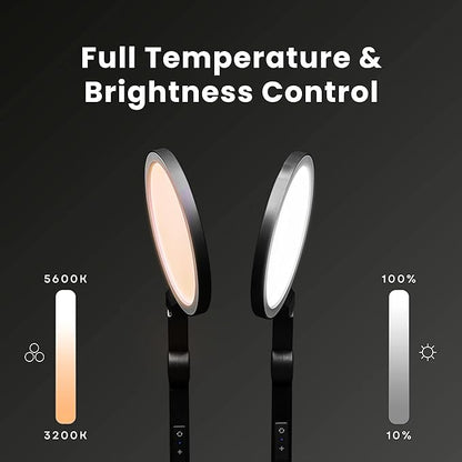 LUME CUBE Edge Light 2.0 LED Black Desk Lamp | Dimmable Home Office Desk Light with USB Charging Port & Strong Swing Arm | Adjustable Color Temperature and Brightness | Circle Webcam Light