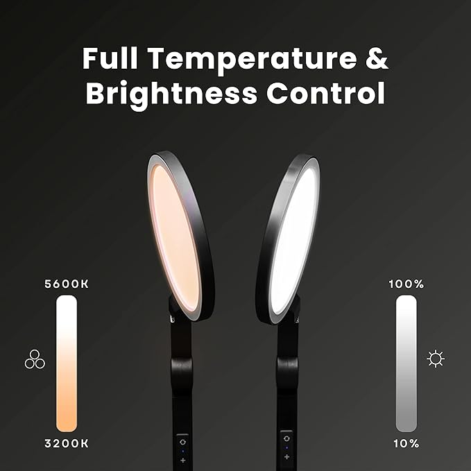 LUME CUBE Edge 2.0 LED Desk Lamp | Dimmable Home Office Desk Light with USB Charging Port & Strong Swing Arm | Adjustable Color Temperature and Brightness | Circle Webcam Light - Black 2pk