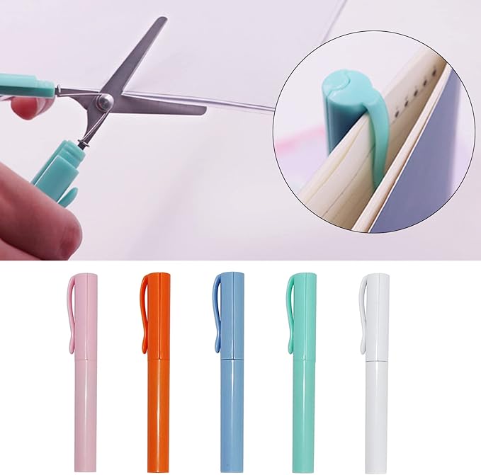 Pen Style Scissors with Cover Foldable Scissors Student Scissors Small Craft Scissors Embroidery Scissors for School, 1.4*2*11.4cm, Green