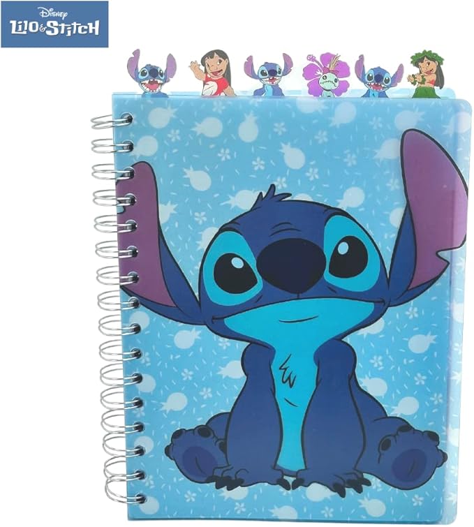 Innovative Designs Disney Lilo and Stitch Tab Journal Notebook, Spiral Bound, 144 Lined Pages, 8 x 7 inches, Blue