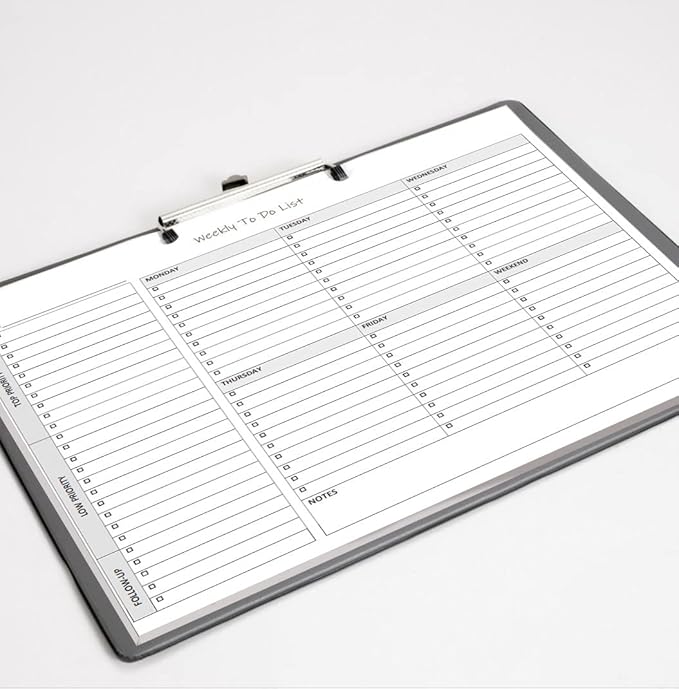 Weekly To Do List Notepad, 60 Page Task Planning Pad w/Daily Checklist, Priority Todo Checkbox & Notes. Desk Notebook to Organize Office 11 X 8.5