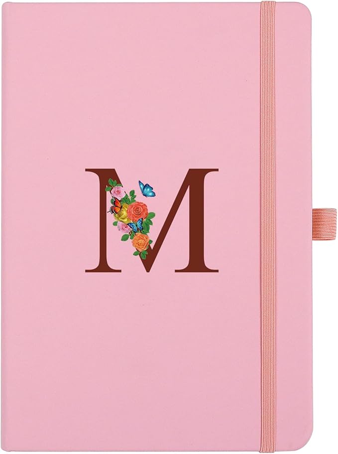 Pink Notebook for Women, 5.7"X8.3" A5 Journal Notebook with Letter M, Dual-Sided Writing Notebook with Dividers, Cute Leather Journal for Work, Business, School, Meetings, Travelers, Small Notebook