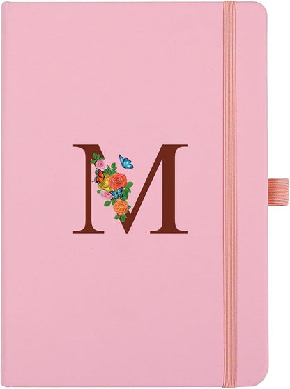 Pink Notebook for Women, 5.7"X8.3" A5 Journal Notebook with Letter M, Dual-Sided Writing Notebook with Dividers, Cute Leather Journal for Work, Business, School, Meetings, Travelers, Small Notebook
