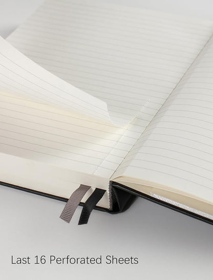 Thick College Ruled Notebook with 366 Numbered Pages, A5 Journals for Writing with 100GSM Lined Paper, Hardcover Leather Notebooks for Women Men School Note Taking Office Work Diary, 5.7"x8.3" Brown