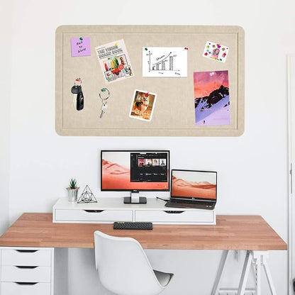 Vuzvuv Linen-Brown 28"x16" Large Cork Board with 50 Push Pins & Sticky Notes, Self-Adhesive Bulletin Board No Damage for Wall, Felt Pin Board for Paste Notes, Photos, Schedules Offices Home